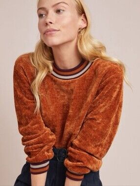 J.O.A. Sporty Chenille Pullover Sweater‎ Top Varsity Stripe Size XS